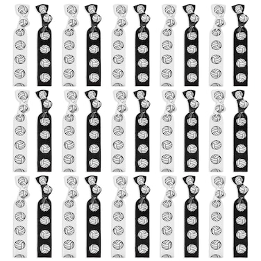 Molain 30 PCS Volleyball Hair Ties Elastic Volleyball Ribbon Ponytail Holders Hair Accessories Volleyball Bracelets for Girls Women Player Party Volleyball Gifts for Team(White+Black)