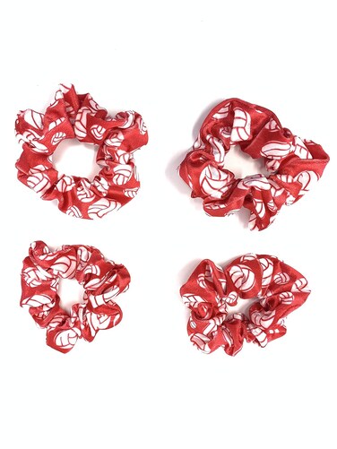 Volleyball Scrunchies, Velvet Hair Ties Headband Accessory, Set of 4 Red