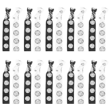 Teaaaha 20 PCS Volleyball Hair Ties Elastic Volleyball Ribbon Ponytail Holders Hair Accessories No Crease Hair Tie Ribbon for Girls Women Player Party Volleyball Gifts for Team (Black, White)