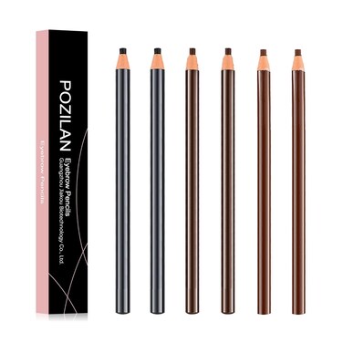 POZILAN - 6 PCS Eyebrow Eyeliner Pencils, Waterproof Eye Brow Pencil, Soft Textured, Easy to Color, Long Lasting, Deeply Pigmented, 0.05Oz (Light Tea,Brown, Gray)