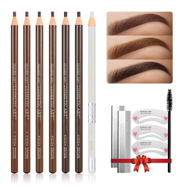 Waterproof Eye-Brow Pen-cil Set, Pull Cord Peel-off Eyebrow Pencil Microblading Eyebrow Pen Supplies Kit, White Eye-Liner Pencil and Eyebrow Tool Tattoo Makeup (6+1 Brown+Dark Brown+Light Brown)