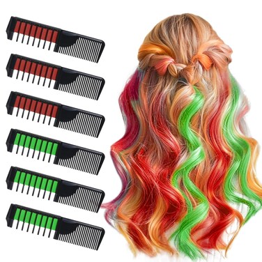 6 PCS Hair Chalk Comb Set Temporary Hair Color for Kids Girls Washable, Hair Dye for Halloween, Dress Up Parties, Role Play, Christmas, Birthday Party, Cosplay(3 Green + 3 Red)