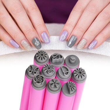 Nail Art Stamp Pen Set, Flower Nail Stamper Pens, Nail Stamping Plate, DIY Nail Art Tools for Women &amp; Girls (10pcs Set)