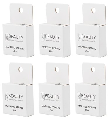 XIAOYU 10M Brow Mapping String Pre-Inked Measuring Tool for Eyebrow Tattoo Microblading Makeup Supplies, White Box, White Ink