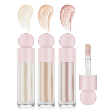 Liquid Highlighter Natural Glow For Face &amp; Body, Waterproof Moisturizing Light Liquid Luminizer For Long Lasting Shimmer, Contour Highlighter Stick Easy to Apply with Cushion Applicator