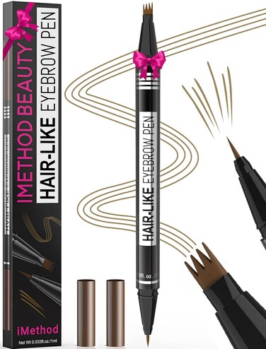 iMethod Microblading Eyebrow Pen - Eyebrow Pencil Magical 2-in-1 Dual-Ended Eye Brow Pencils for Women with 4-Fork-Tip &amp; Precise Brush-Tip Create Natural Hair-Like Brows, Last All-Day, Light Brown