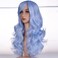RightOn Light Blue Wig Long Curly Wig with Bangs Blue Wigs for Women Light Blue Wigs Long Wavy Blue Wig with Wig Cap