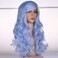 RightOn Light Blue Wig Long Curly Wig with Bangs Blue Wigs for Women Light Blue Wigs Long Wavy Blue Wig with Wig Cap