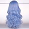 RightOn Light Blue Wig Long Curly Wig with Bangs Blue Wigs for Women Light Blue Wigs Long Wavy Blue Wig with Wig Cap