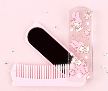 SanrioFriends Foldable Hairbrush and Mirror - Officially Licensed (MelodyPink)