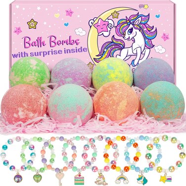 8 Pack Bubble Bath Bombs for Kids with Unicorn &amp; Mermaid Girl Toys, Kids Bath Bombs with Surprise Inside, Easter Basket Stuffers for Toddler Girls, Ideal Christmas Birthday Easter Gifts for Kids