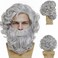 GNIMEGIL Wizard Beard and Wig Sets Short Gray Old Man Curly Wig Costume Accessories Zeus Cosplay Suit Grey for Men Women Carnival Christmas Party