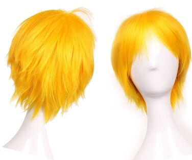 S-noilite Women Mens Male Short Yellow Costume Wig Unisex Anime Cosplay Cartoon Comic Party Straight Synthetic Hair Full Wigs Halloween Fancy Shaggy Style