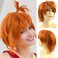 Rose bud Anime Halloween Wig Dark Orange for Cosplay Party, Synthetic Layered Short Hair Wigs with Bangs, Pastel Wigs for Women Men Kids
