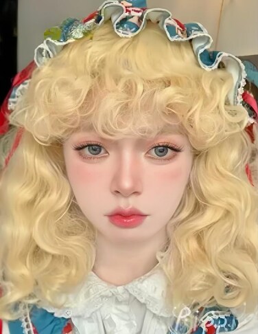 Womens Blonde Short Curly Wig Shoulder Lenght Anime Wavy Hair Wig with Bangs Highlight Heat Resistant Cosplay Costume Halloween Wig