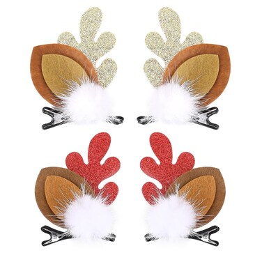 Boobeen Christmas Hair Clip - 2 Pairs Cute Reindeer Antlers Ears Hair Accessory Antlers Headdress Hairpin for Christmas Party