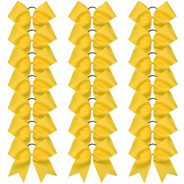 Oaoleer 21PCS 8" Large Cheer Bows Yellow Bows Jumbo Cheerleader Bow with Ponytail Holder Elastic Band Handmade for Cheerleading Teen Girls College Sports