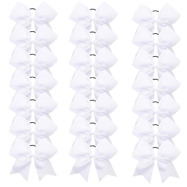Oaoleer 21PCS 8" Large Cheer Bows White Bows Jumbo Cheerleader Bow with Ponytail Holder Elastic Band Handmade for Cheerleading Teen Girls College Sports