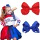 AUOCATTAIL 2pcs Red Blue Ribbon Bow Hair Clip, Clown Hair Accessories 3 Inches for Girls Kids Independence Day decoration