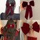 2 Pcs Velvet Hair Bows Red Ribbon Clips, Cute Duckbill Clip Hair Decor, Rose pearl Elegant Design, for Long and Short Hair, for Women Girls Party Holiday Birthday Decoration
