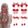 6 Pcs Strawberry Cherry Bow Hair Clips Red White Plaid Ribbon Bowknot Decor Alligator Hair Barrettes Cute Kawaii Christmas Hairpins Hair Accessories for Women Girls