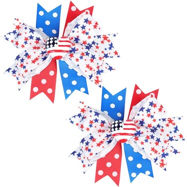 Patriotic Hair Bows for Girls American Flag Hair Clip for Independence Day Hair Accessories for Little Girls 4th of July Festive Hair Bows Barrettes for Long Short Hair, 2 Pcs