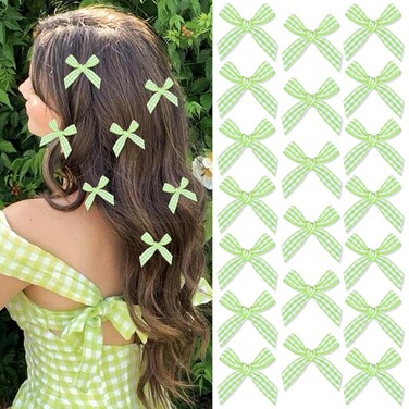 20Pcs St. Patrick's Day Green Hair Bows Gingham Craft Irish Festival Mini Bows for Hair Small Bow Hair Clips Cute Bowknot Hair Ribbons Barrettes Y2K Hair Accessories for Women Teens Girls