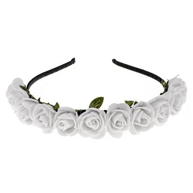 BOHO Floral Crown Rose Flower Headband Hair Wreath (White)