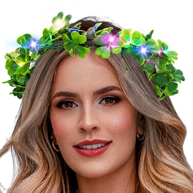 Light Up Flower Headband Crown Green Led Leaf Wreath Crowns Wedding Fairy Garland Crown Fern Headpiece for Women