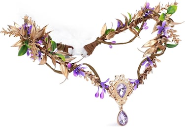 MOSTORY Purple Elf Flower Crown - Handmade Woodland Elf Headpiece Forest Fairy Crown Floral Circlet for Women Girls Cosplay Party Renaissance Marid Gras Photo Shoot