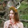 MOSTORY Handmade White Antler Headband Woodland Mushroom Hairband Forest Floral Headpiece Deer Horn Fairy Crown for Women Girls Renaissance Cosplay Wedding Halloween Masquerade Photo Prop Green