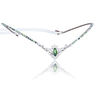 MOSTORY Handmade Green Crystal Tiara for Princess Wedding Rhinestone Fairy Crown Headband for Bridal Shower V-shape Woodland Elf Headpiece for Women Queen Bachelorette Party Medieval Fair Proms
