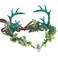 MOSTORY Green Woodland Antler Crown - Handmade Floral Fairy Headpiece Forest Elf Tiara Leaf Elven Circlet for Women Renaissance Renfaire Cosplay Photo Shoot Halloween Accessory