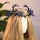 MOSTORY Light up Antler Crown - Handmade Blue Flower Elf Headpiece Forest Fairy Headband Elven Dark Circlet for Women Renaissance Cosplay Goth Wedding Renfaire Accessory