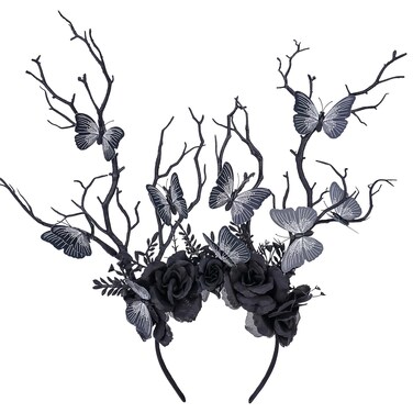 MOSTORY Black Butterfly Branch Headband - Handmade Dark Woodland Hairband Gothic Forest Tree Crown for Women Girls Cosplay Renaissance Mardi Gras Carnival Photo Props