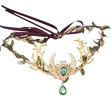 MOSTORY Handmade Moon Elf Crown - Fairy Flower Headpiece Woodland Crown Elven Circlet for Women Girls Renaissance Halloween Cosplay Photo Shoot