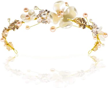 NODG Gold Tiaras for women Pearl Bride Crowns Wedding Headpiece Gold Flower Bridal Hair Piece Princess Leaf Headdress Birthday Party Prom for Women