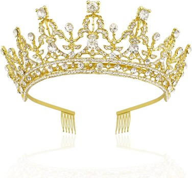 NODG Gold Tiaras Crowns Tiaras with Comb for Womens Birthday Headbands Queen Crown for Womens Gold Tiara with Clear Rhinestone for Halloween Birthday Girls Prom Halloween Bridal Party