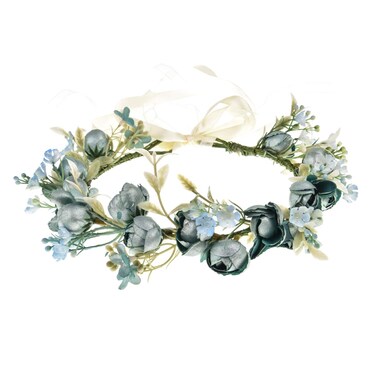Girls Camellias Flower Crown Birthday Photo Pops Hair Wreath Wedding Festival Floral Headpiece XM11 (Blue)