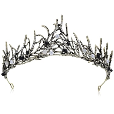 Makone Baroque Halloween Crown Black Queen Crown for Women,Vintage Tiaras with Gemstones Party Gothic Headpiece Halloween Tiara