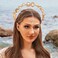 Fstrend Pearl Halo Crown Headband Gold Bride Layered Headpiece Bridal Wedding Queen Tiaras Birthday Prom Hair Accessories for Women