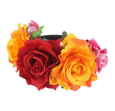 Rose Flower Crown Headband Mexican Flower Crown Headpiece Floral Hair Accessories Hair Garland for Wedding Birthday Halloween Party Costume Headwear