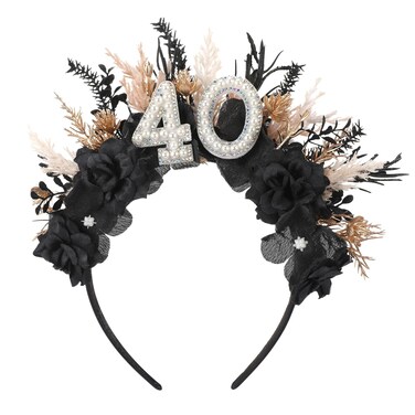 Black 40th Birthday Headband - 40th Birthday Crown for Her Gifts Ideas for Women Friends 40 Years Old Party Accessories
