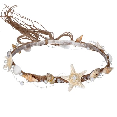 Starfish Shell Crown Headband - Handmade Seashell Hairband Shell Headpiece Mermaid Accessory for Beach Wedding Women Bride Bridesmaid Bridal Shower Photo Shoot
