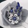 Casdre Crystal Bride Wedding Hair Pins Silver Pearl Bridal Hair Pieces Flower Hair Accessories for Women and Girls(Pack of 3) (B Blue)