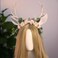 MOSTORY Handmade Deer Ear Flower Antler Headband - Woodland Floral Reindeer Hairband Fairy Forest Headpiece for Princess Party Renaissance Halloween Cosplay Photo Shoot Accessory