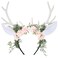 MOSTORY Handmade Deer Ear Flower Antler Headband - Woodland Floral Reindeer Hairband Fairy Forest Headpiece for Princess Party Renaissance Halloween Cosplay Photo Shoot Accessory