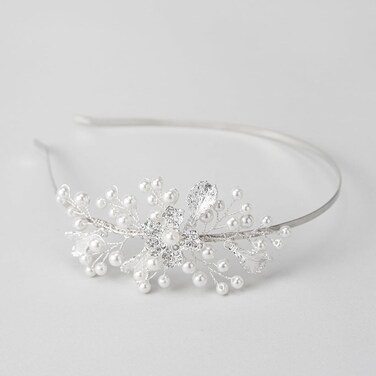 SWEETV Crystal Princess Hairband, Silver Flower Girl Headpiece for Wedding, Party, Prom, First Communion, Children's Day, Birthday