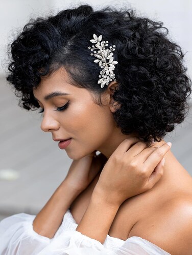 SWEETV Bride Silver Wedding Comb with Crystal Rhinestone Bridal Sparkly Gem Piece for Women and Girls