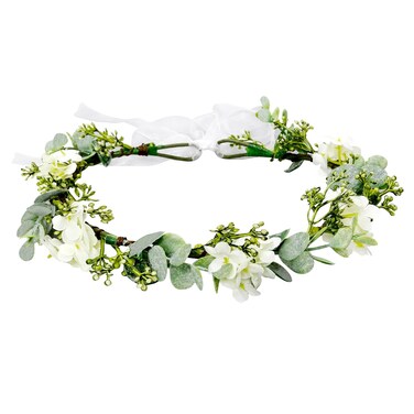 WOVOWOVO Green Leaf Crowns For Girls Women, Bridal Flower Crown Bride Hair Accessories Bohemian Floral Crown Eucalyptus Headband With Ribbon For Wedding Birthday Vacation Party Festival Photo Prop